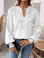 Sarah Express Women's Lace Trim Long Sleeve Blouse