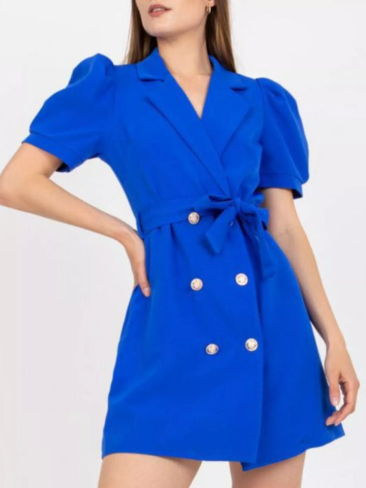 Sarah Express Women's Blazer Style Double-Breasted Mini Dress with Tie Waist Belt Blue