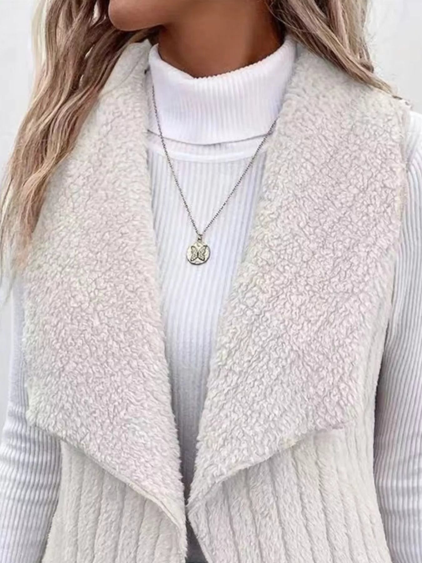 Sarah Express Women's Cozy Fleece Open Front Vest Coat