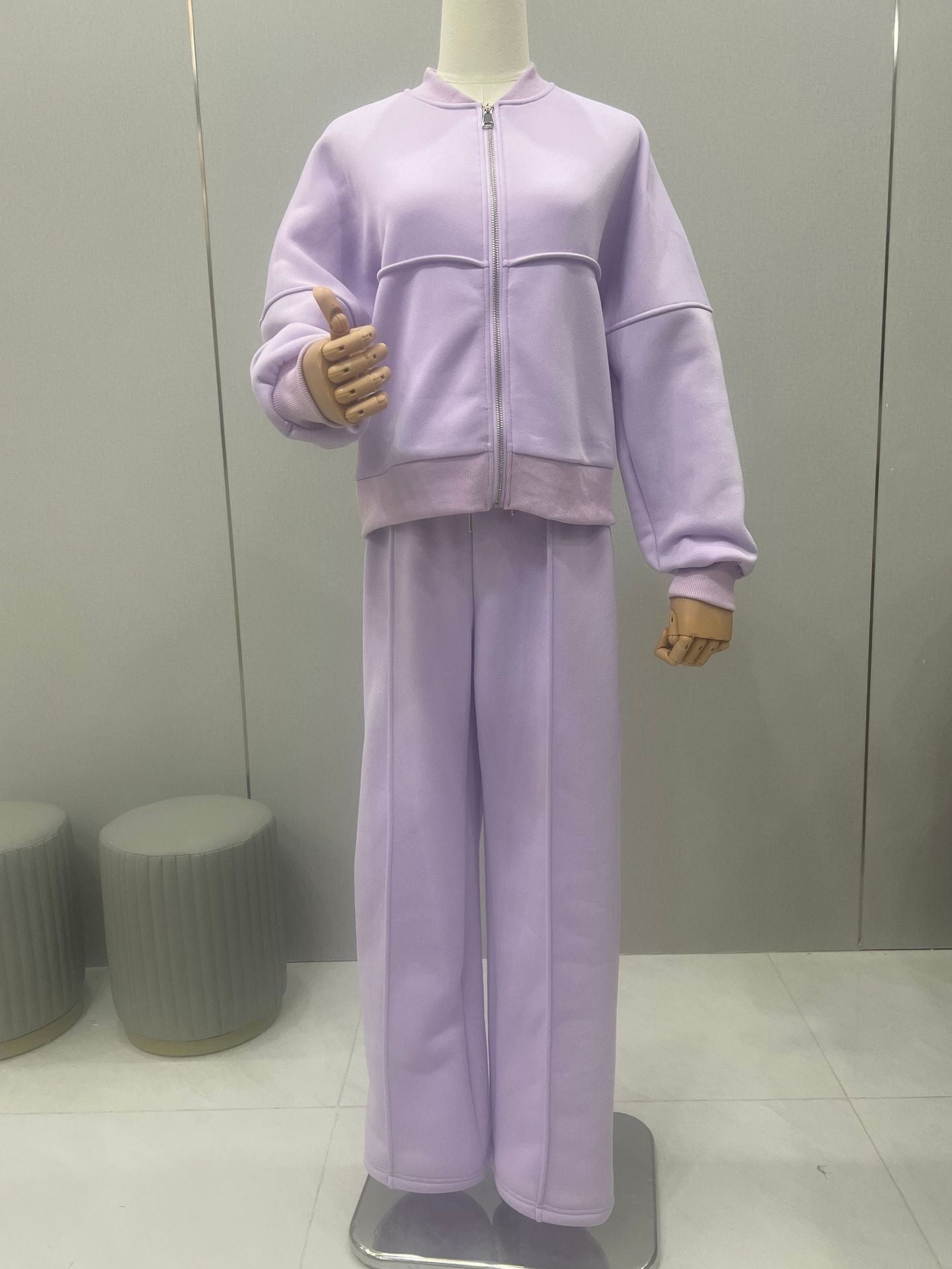 Sarah Express Women's Athleisure Tracksuit Set - Zipper Jacket & Wide Leg Pants Two Piece Outfit Light purple