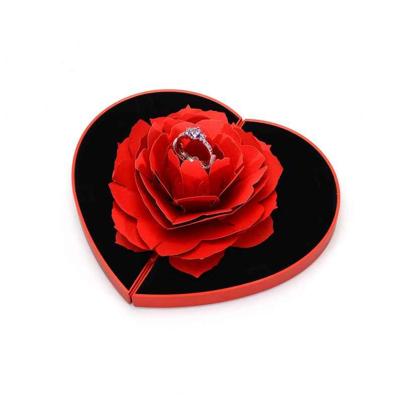 Sarah Express 3D Rose Flower Rotating Ring Box - Heart Shaped Jewelry Gift Box with Rotating Design