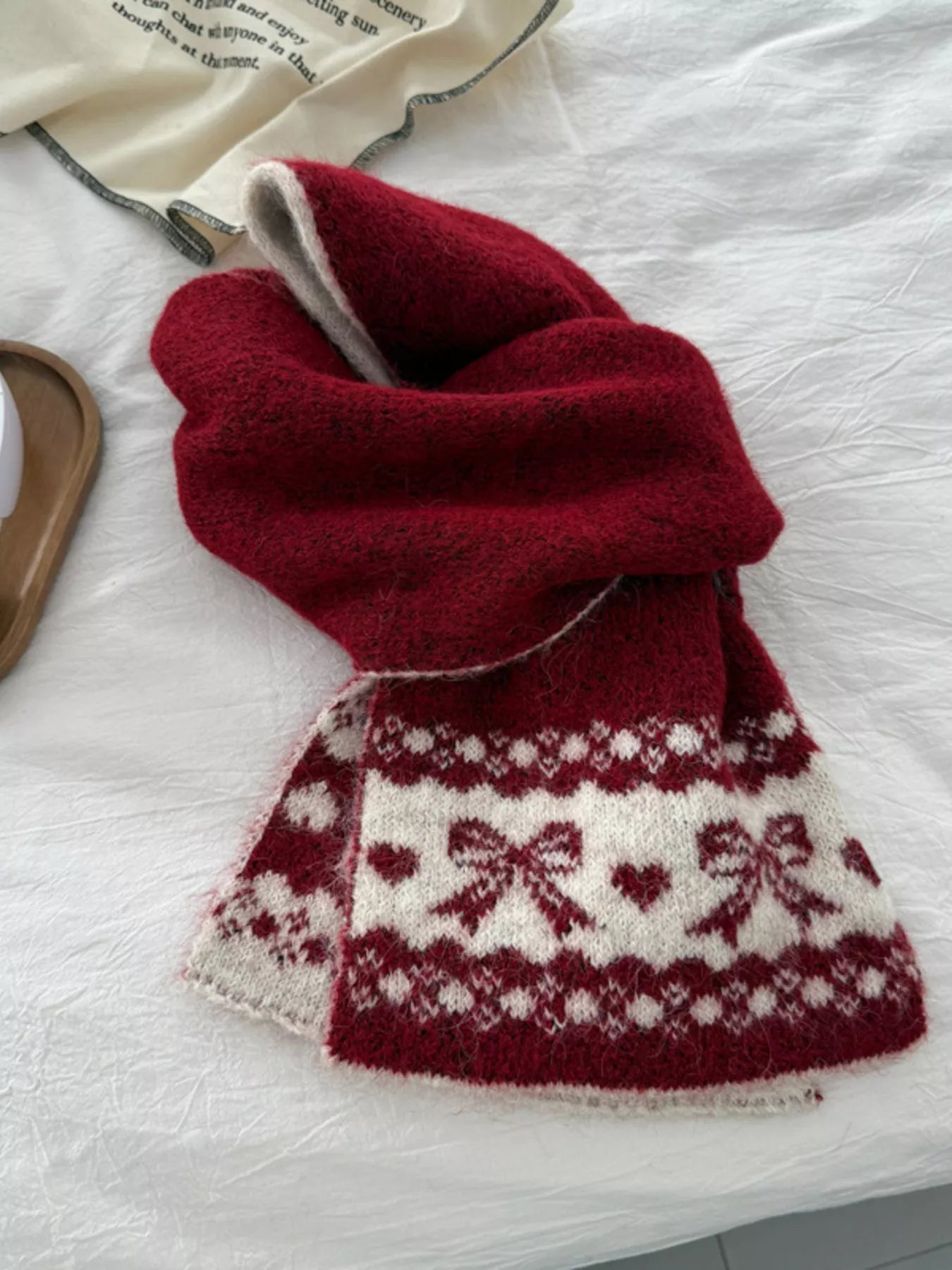 Sarah Express Women's Warm Knitted Bowknot Scarf Red One Size