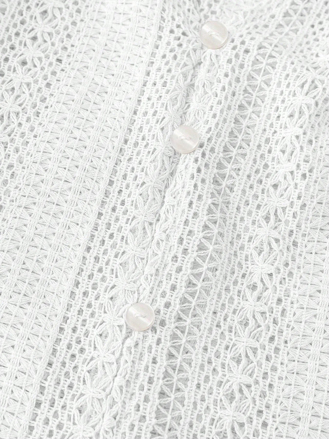 Sarah Express Women's Crochet Notched Button-Front Shirt