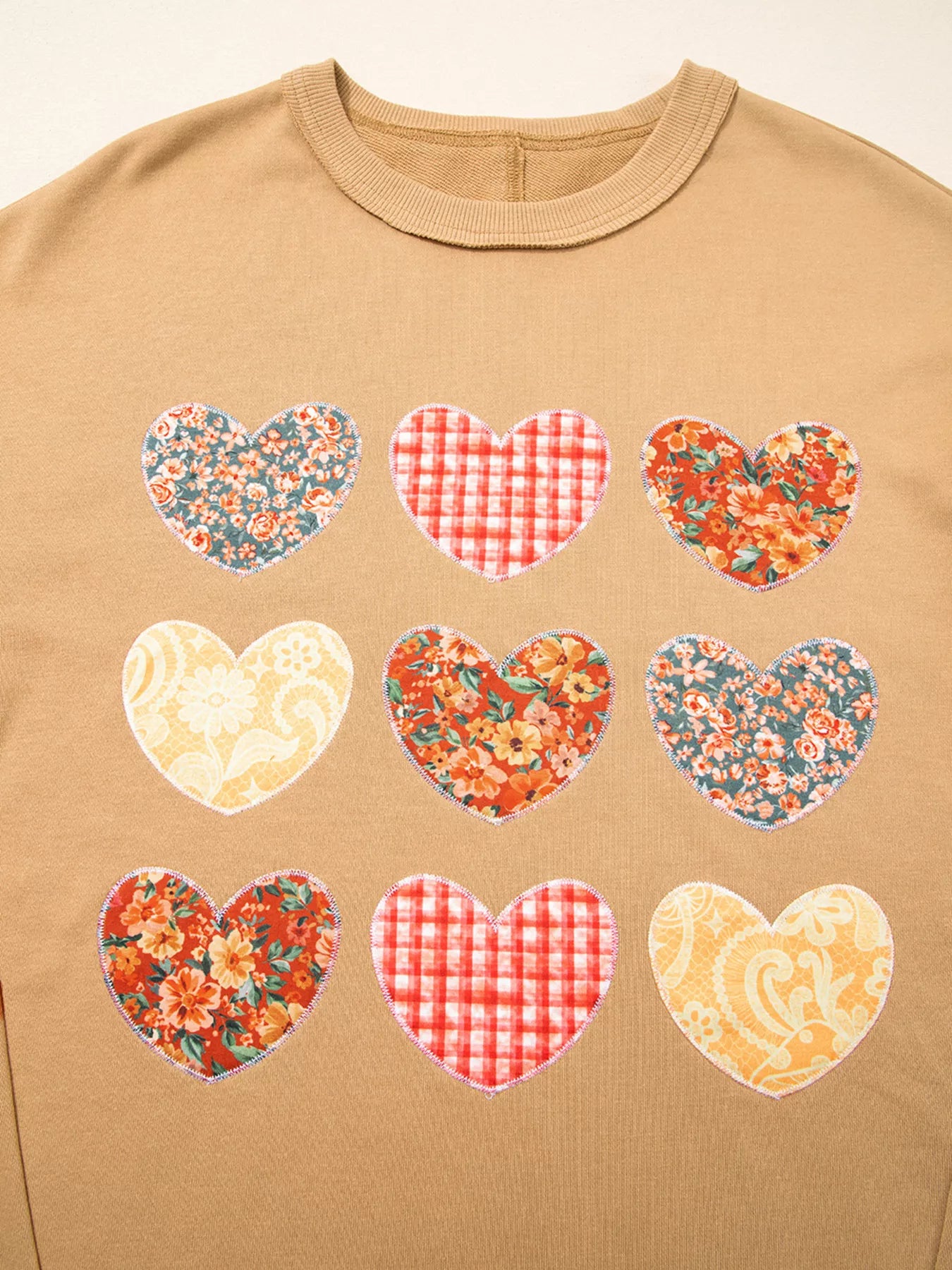 Sarah Express Women's Plaid Floral Heart Stitched Exposed Seam Mineral Wash Sweatshirt