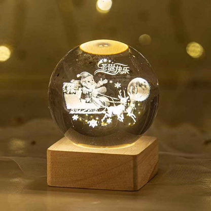 Sarah Express 3D Crystal Ball Night Light - Luminous Planetary Moon Galaxy Projection Lamp with Wooden Base Solid Wood Lamp Holder Happy 6cm Crystal Ball
