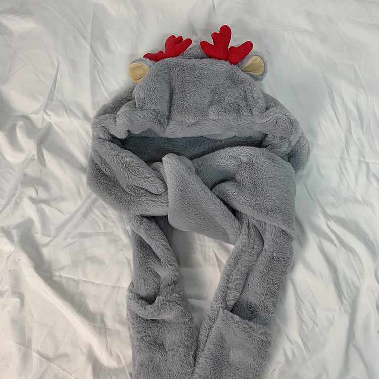 Sarah Express 3-in-1 Winter Hat Scarf Gloves Set - Warm Knit Beanie with Attached Scarf & Gloves for Women Grey M