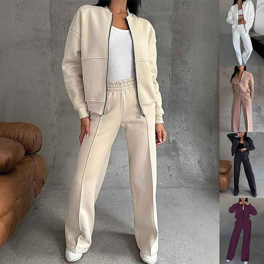 Sarah Express Women's Athleisure Tracksuit Set - Zipper Jacket & Wide Leg Pants Two Piece Outfit
