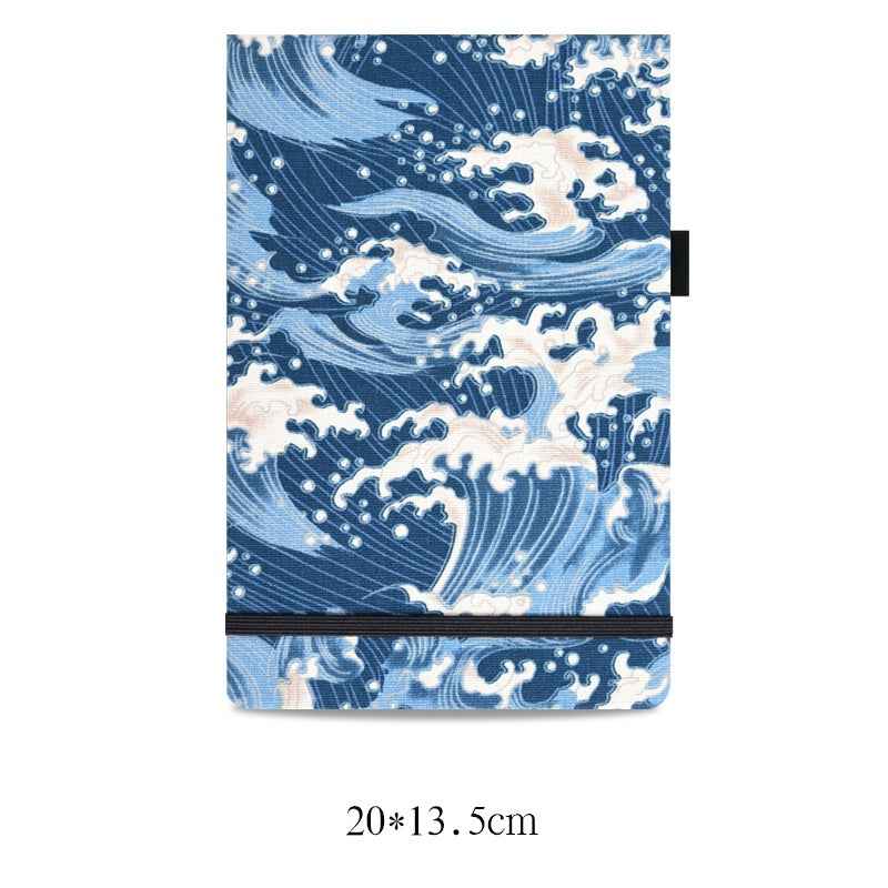 Sarah Express Premium Handmade Watercolor Sketchbook - 40 Sheets Cotton Linen Cover Art Journal Waves vertical version 20x13.5cm