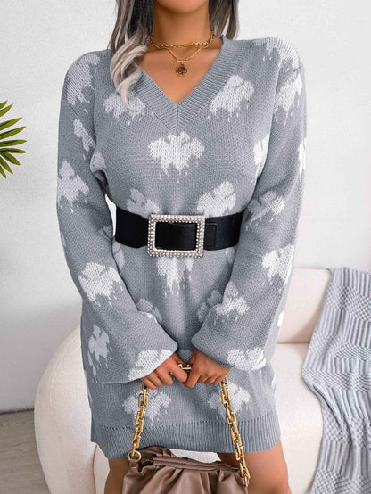 Sarah Express Women's Color Block Lantern Sleeve Knit Sweater Dress