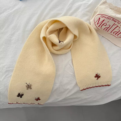 Sarah Express Women's Butterfly Embroidered Knitted Scarf - Soft Polyester Winter Wrap