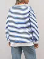 Sarah Express Women's Striped Round Neck Oversized Casual Sweatshirt