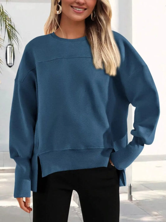 Sarah Express Women's Casual Loose Side Slit Sweatshirt