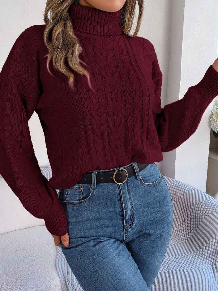 Sarah Express Women's Cable Knit Turtleneck Sweater Long Sleeve Pullover