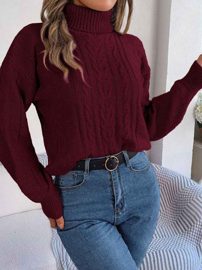 Sarah Express Women's Cable Knit Turtleneck Sweater Long Sleeve Pullover