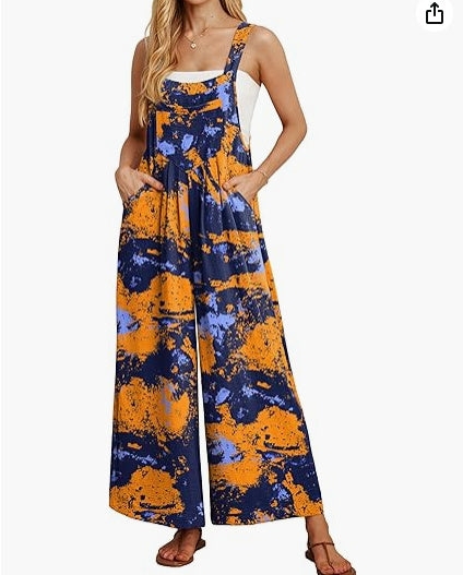 Sarah Express Women's Casual Loose Jumpsuit Pockets Polyester One Piece