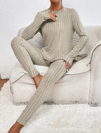 Sarah Express Women's Casual Cotton Two-Piece Matching Set Long Sleeve Top & Trousers