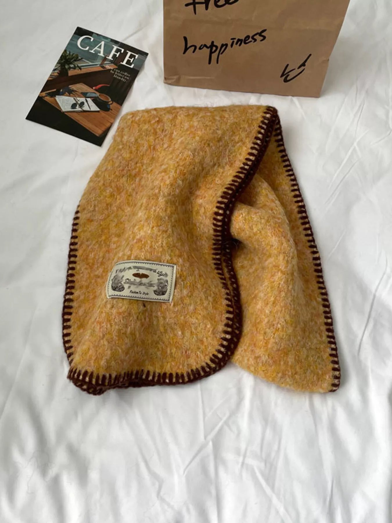 Sarah Express Women's Contrast Trim Plush Winter Scarf - Soft Warm Long Scarf Yellow ONESIZE