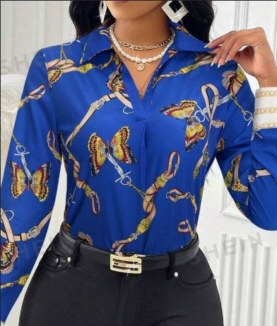Sarah Express Women's Butterfly Print Long Sleeve Casual Shirt