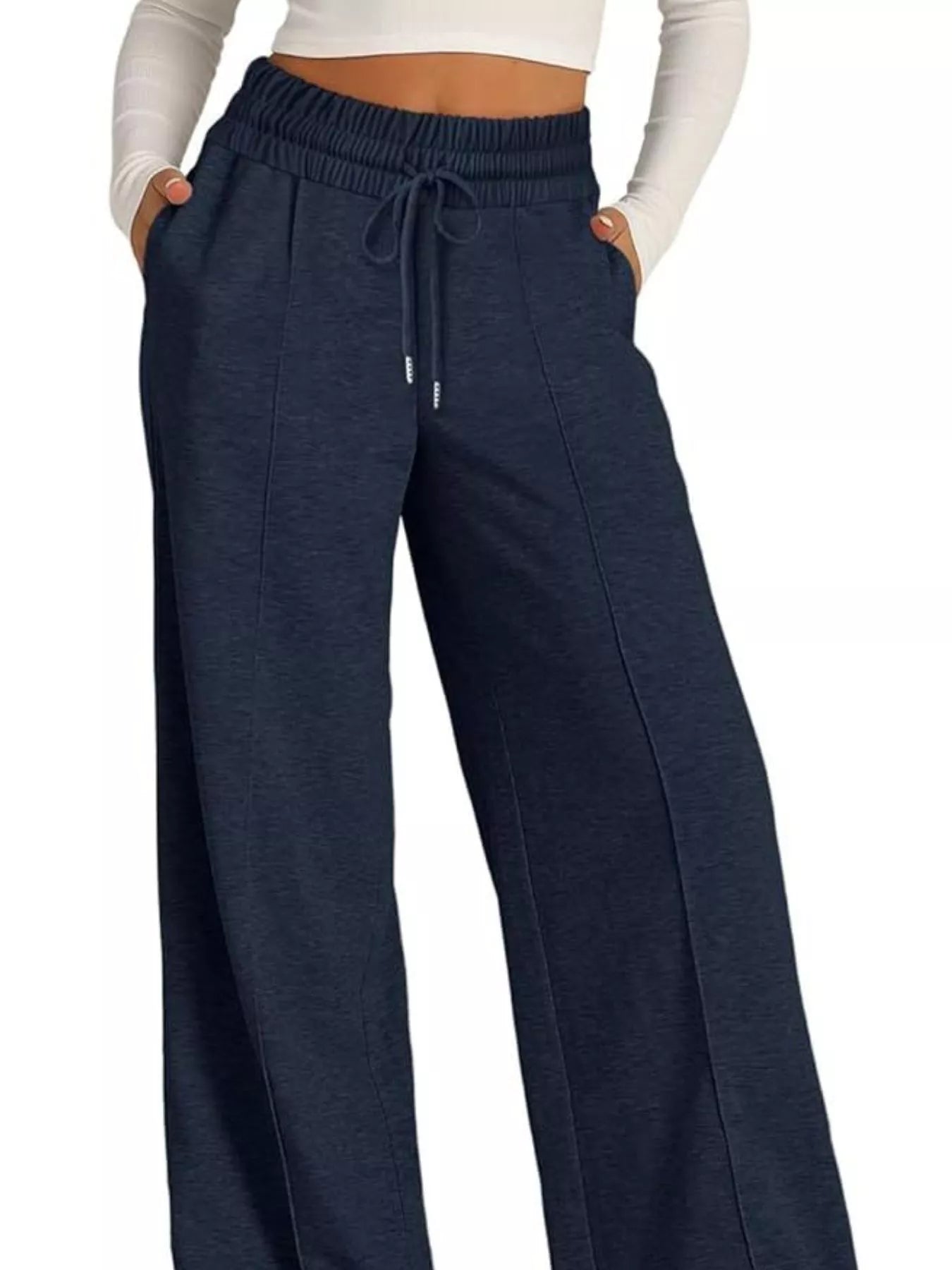 Sarah Express Women's Wide Leg Drawstring Pants - High Waist Palazzo Pants with Pockets