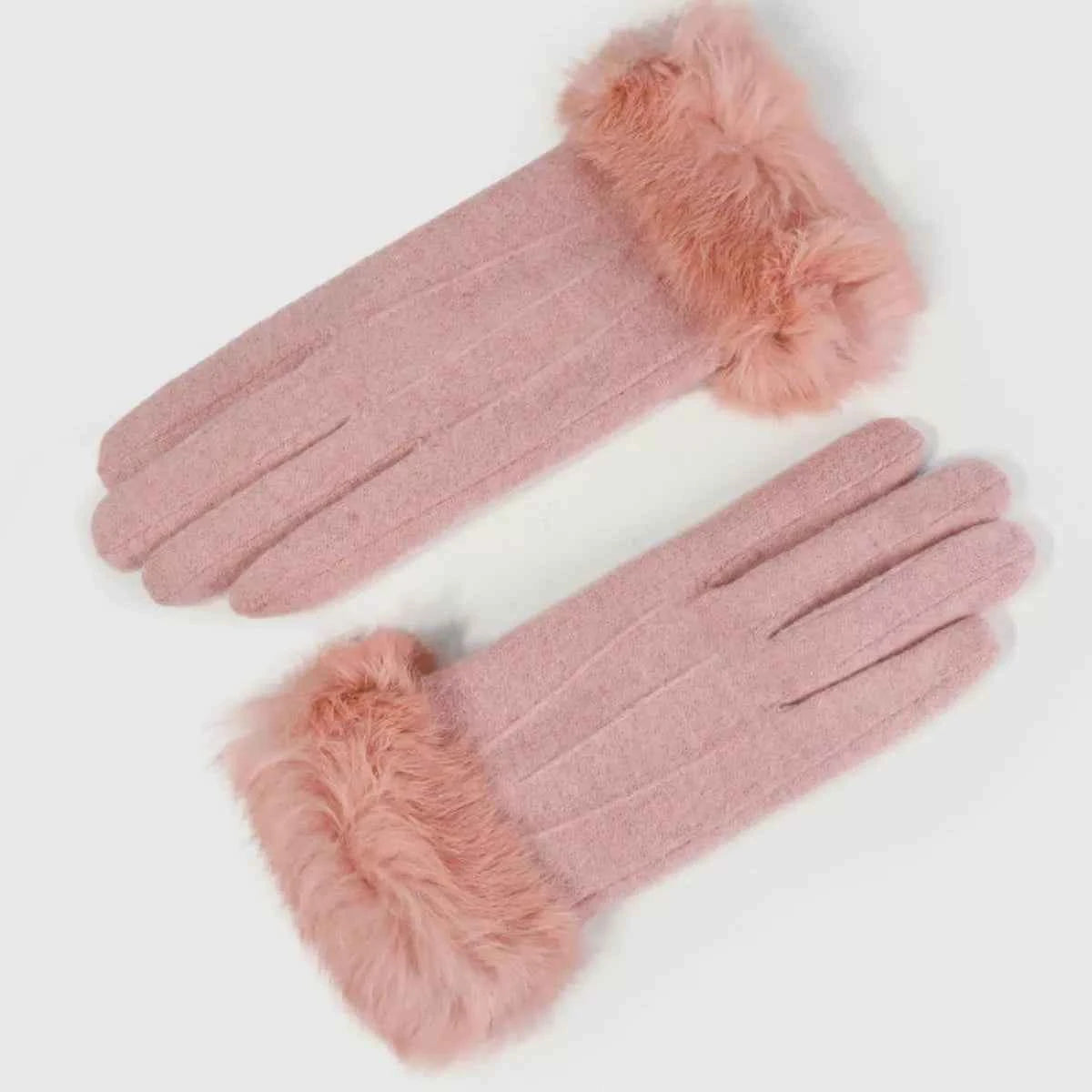 Sarah Express Women's Fur Cuff Gloves - Cozy Winter Accessories Dusty Pink One Size