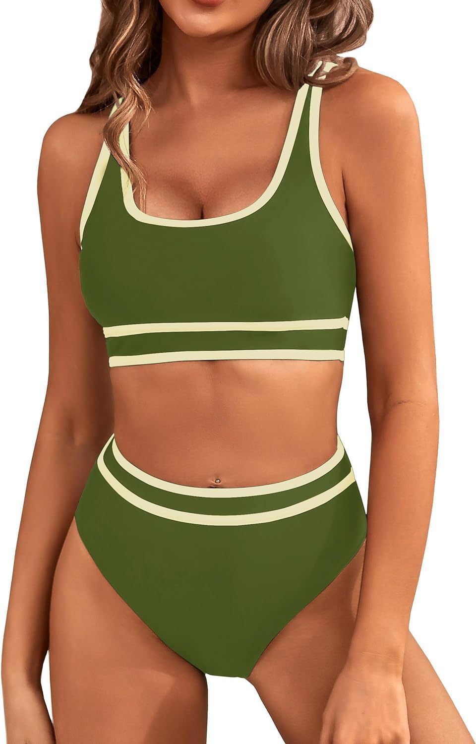 Sarah Express Women's Two-Piece Bikini Set - Tight-Fit Solid Color Swimsuit for Beach Swimming