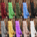 Sarah Express Women's Sleeveless Round Neck Dress with Side Split Solid Color