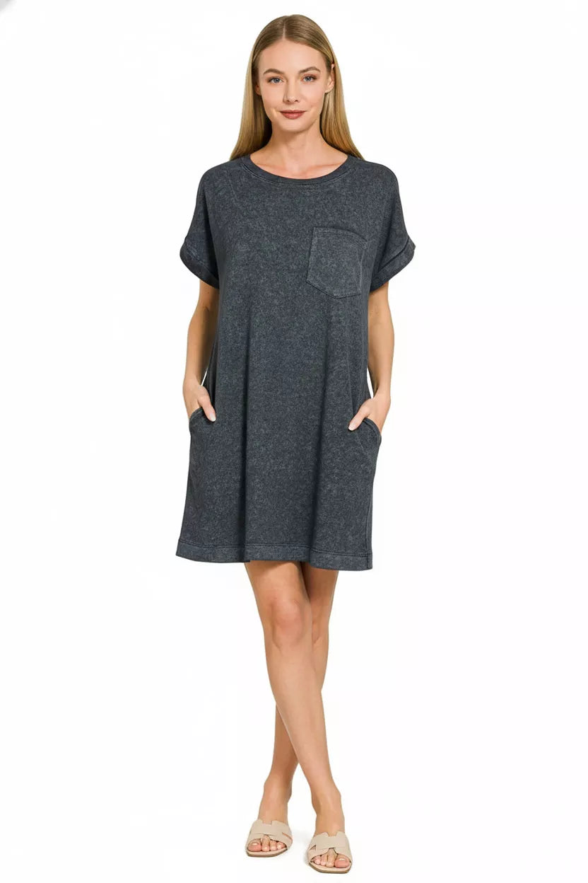 Sarah Express Women's Premium Cotton Washed T-Shirt Dress with Pockets