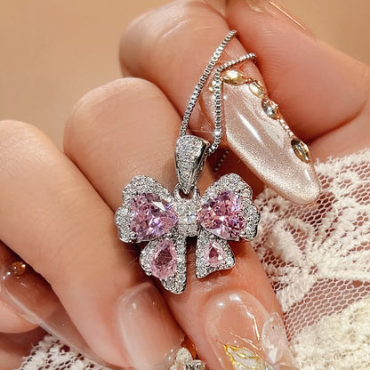 Sarah Express Women's Zircon Bow Pendant Necklace Silver One Size