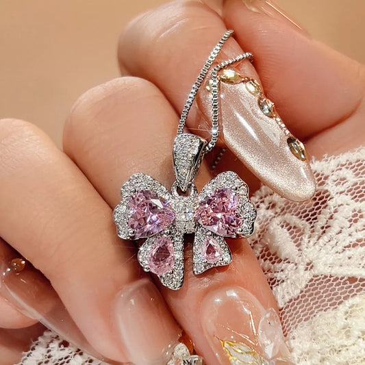 Sarah Express Women's Zircon Bow Pendant Necklace Silver One Size