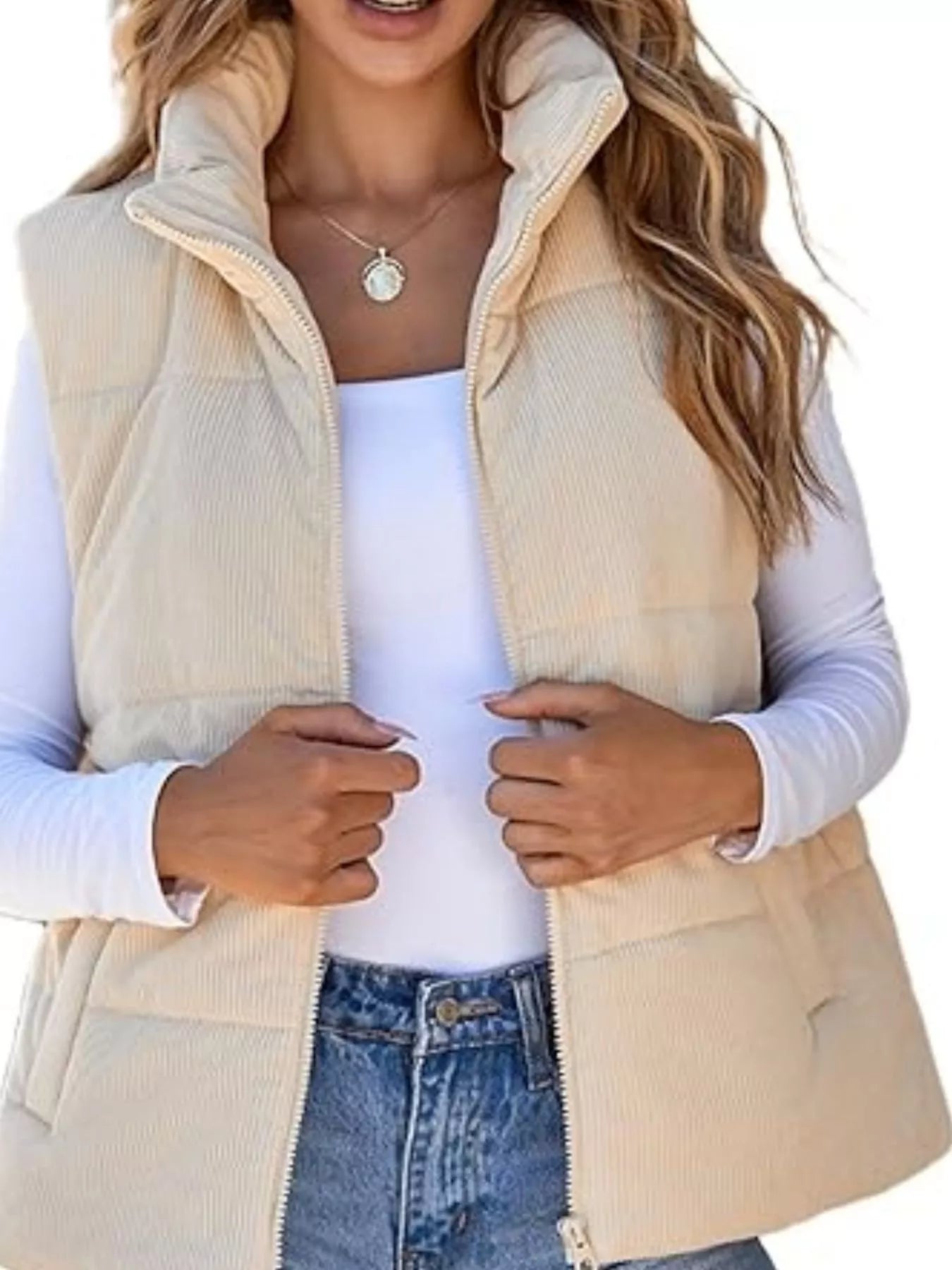 Trendsi Women's Corduroy Zip Up Vest Coat