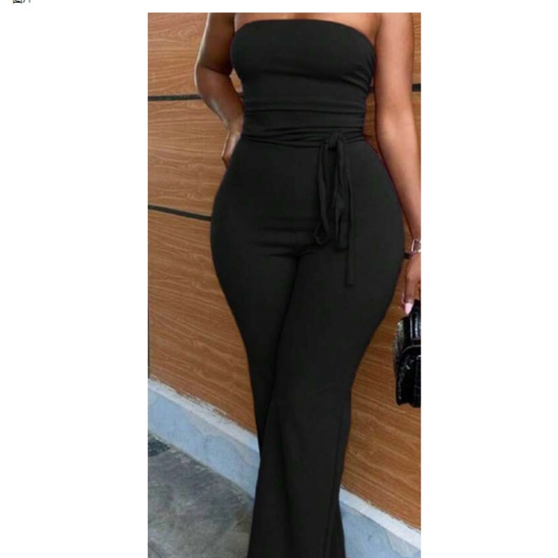 Sarah Express Women's Strapless Wide Leg Jumpsuit Knit Stretch Solid