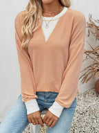 Sarah Express Women's Two-Tone Ribbed Knit Sweatshirt