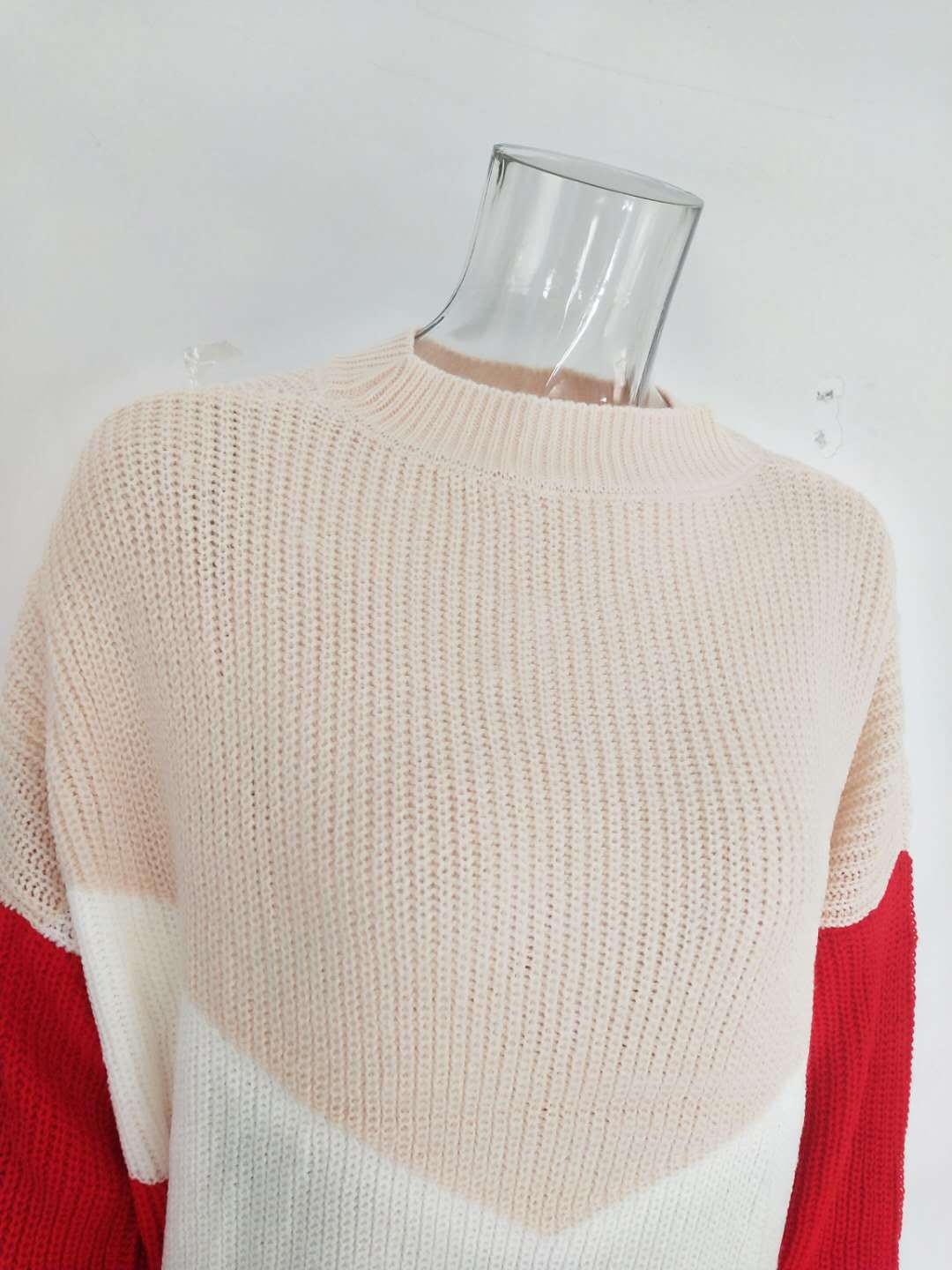 Sarah Express Tricolor Patchwork Knit Sweater Color Block Acrylic