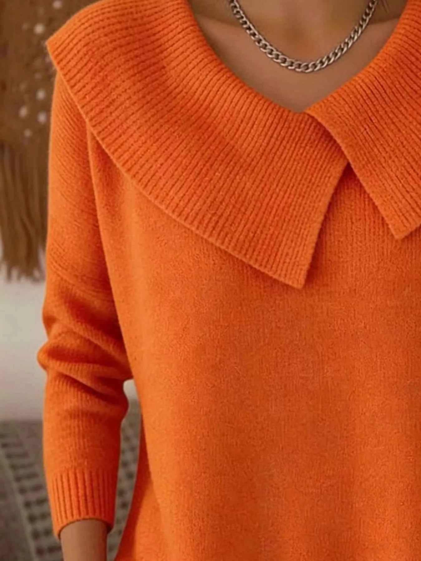 Sarah Express Women's Plus Size Solid Color Ribbed Hem Sweater - Casual Knitwear Top