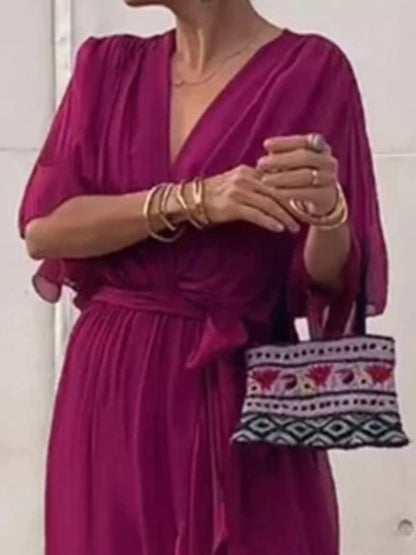 Sarah Express Women's Flowy Tie Front Midi Dress with Flutter Sleeves