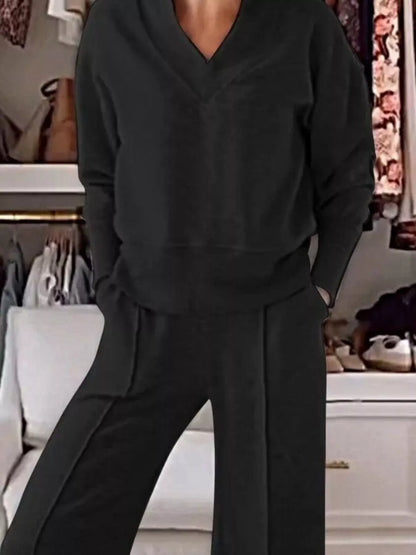 Sarah Express Women's Cozy V-Neck Top and Pants Lounge Set