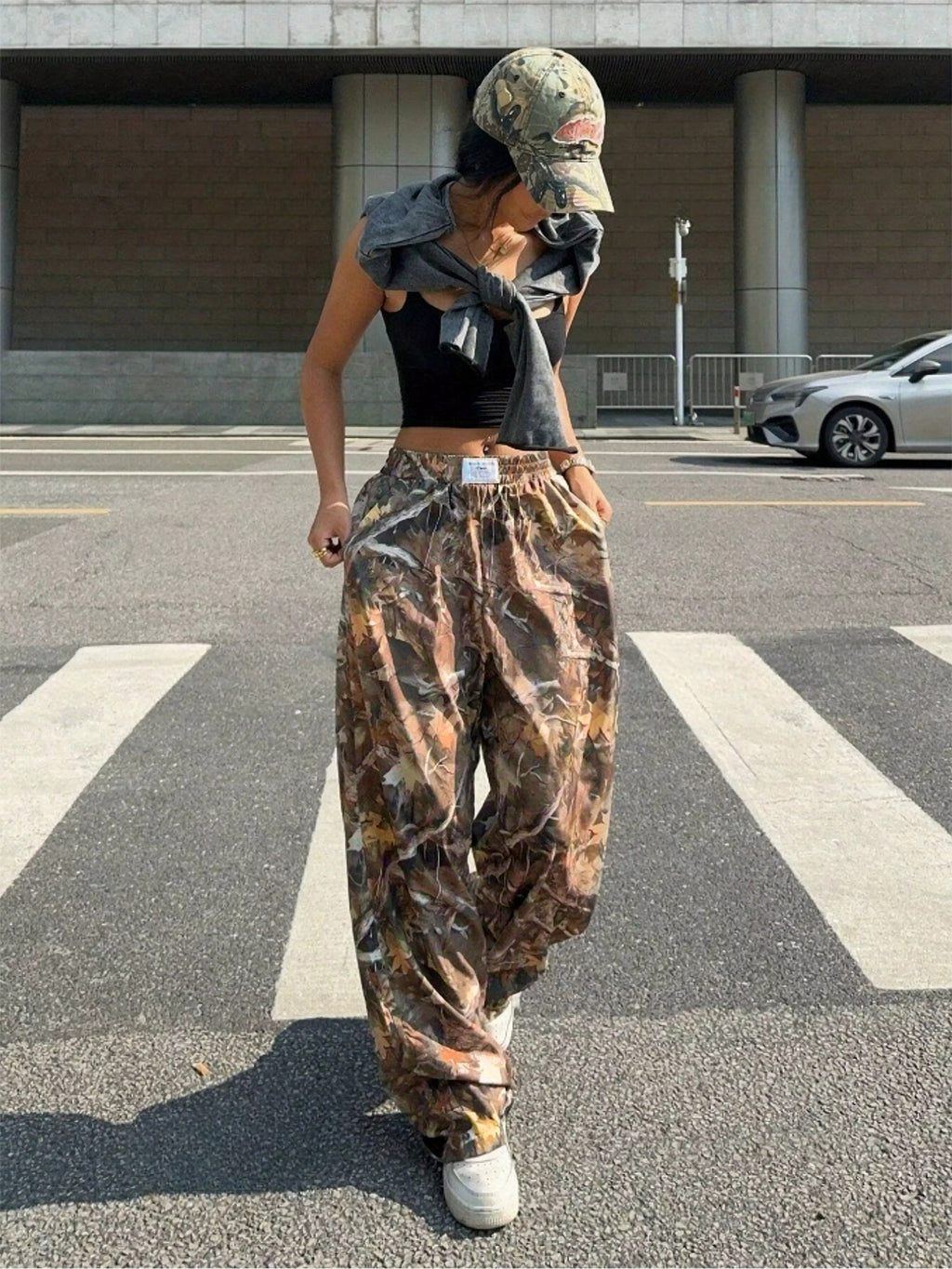 Sarah Express Women's Camo Cargo Pants Y2K - High Waist Baggy Multi-Pocket Hip-Hop Street Style