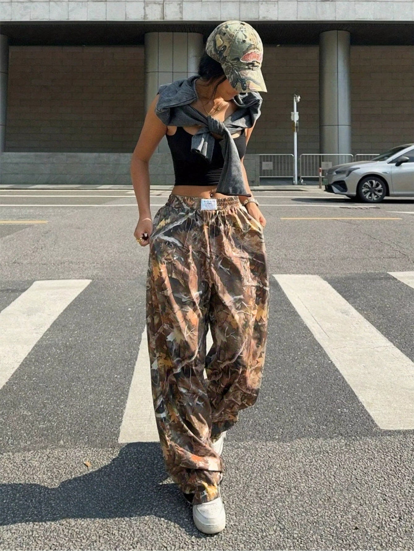 Sarah Express Women's Camo Cargo Pants Y2K - High Waist Baggy Multi-Pocket Hip-Hop Street Style