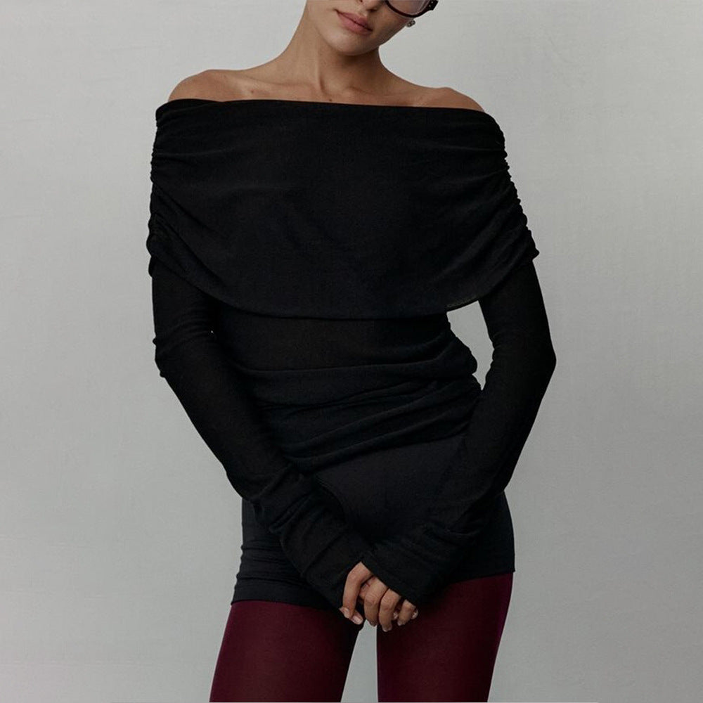Sarah Express Women's Off-Shoulder Knitted Long Sleeve Top Slim Fit Pullover Sweater