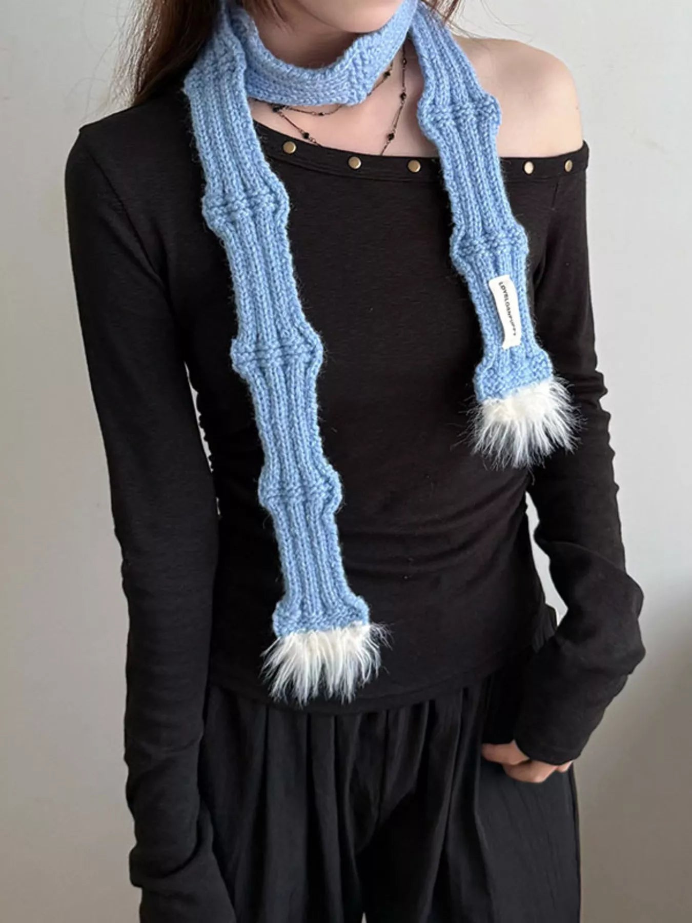 Sarah Express Women's Knitted Plush Trim Scarf