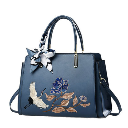 Sarah Express Chinese Embroidered Crane Crossbody Tote Bag for Women - Fashion Handbag with Multiple Compartments