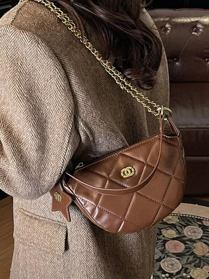 Sarah Express Women's Quilted Chain Crossbody Bag - Mini PU Leather Shoulder Purse