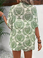 Sarah Express Women's Printed Open Front Cardigan and Shorts Set