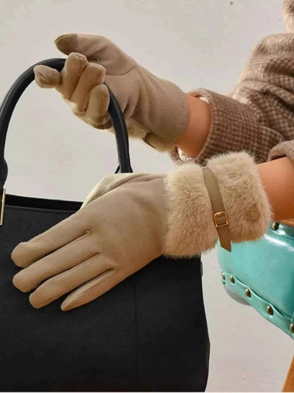 Sarah Express Women's Faux Fur Cuff Gloves - Cozy Winter Accessory