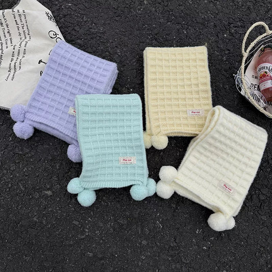 Sarah Express Women's Waffle Knit Pom-Pom Scarf - Cozy Winter Accessory