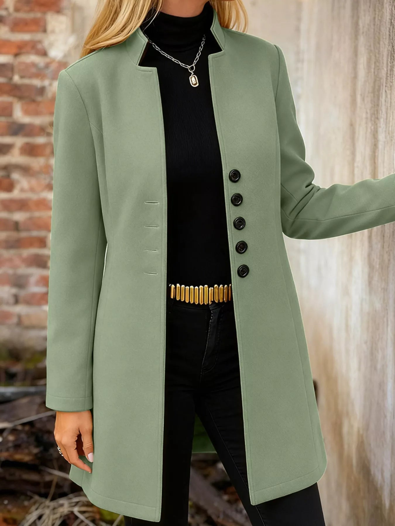 Sarah Express Women's Longline Button-Down Shirt Jacket with Pockets Matcha Green