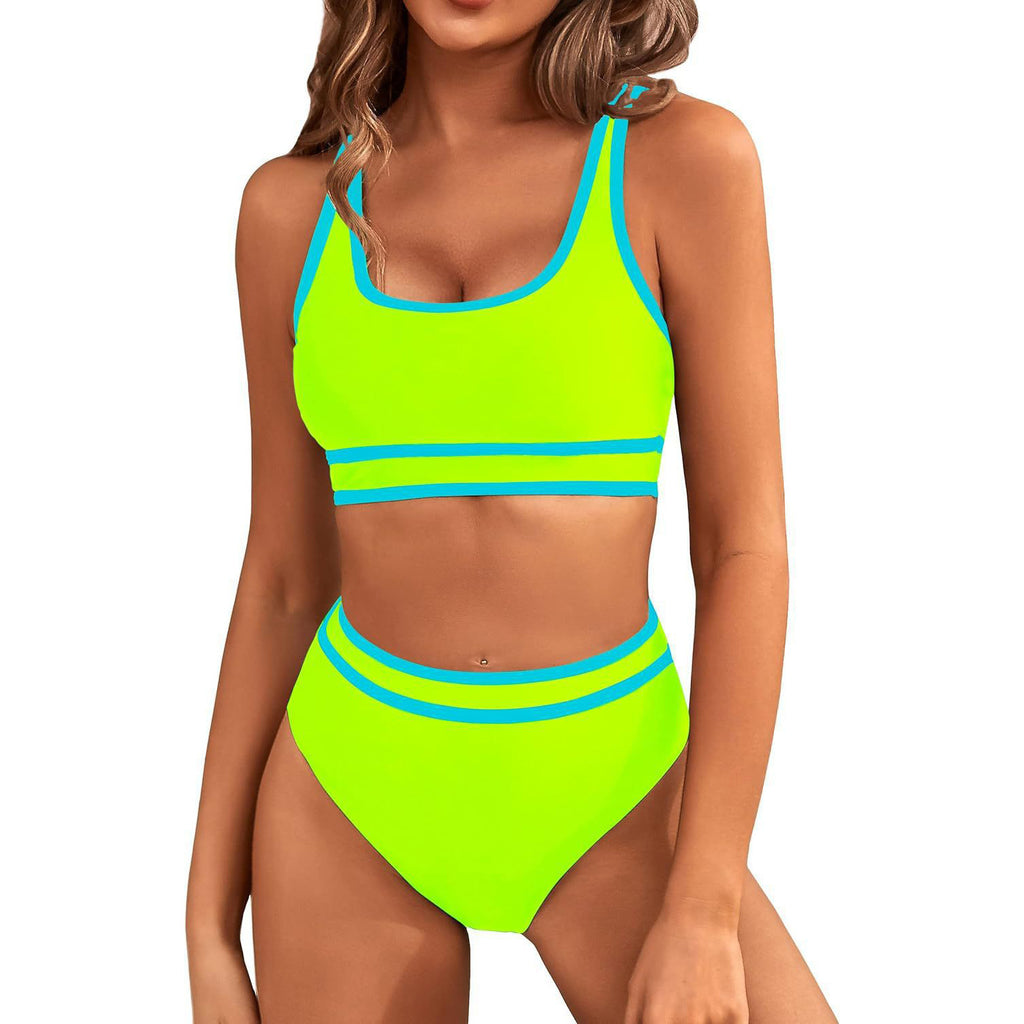 Sarah Express Women's Two-Piece Bikini Set - Tight-Fit Solid Color Swimsuit for Beach Swimming