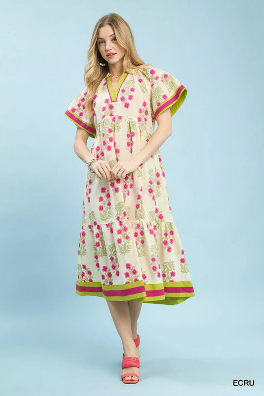 Sarah Express Women's Floral Border Tiered Midi Dress