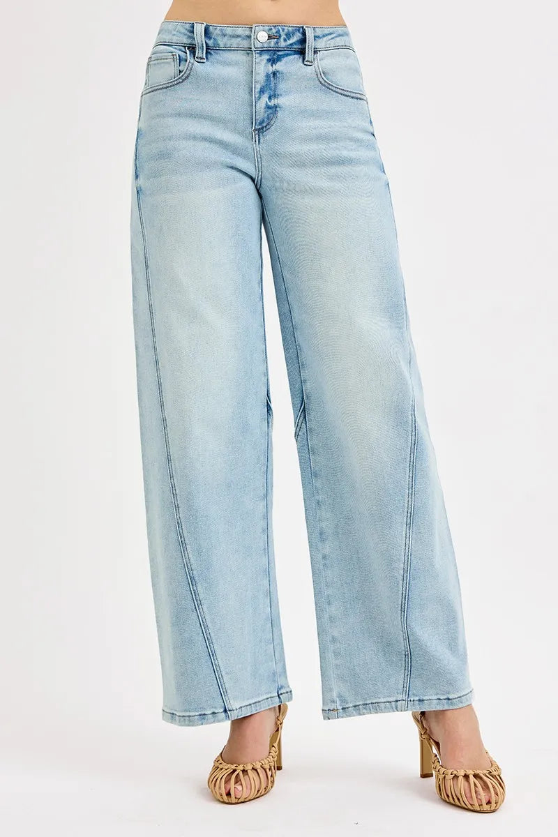 Sarah Express Women’s Plus Size Mid Rise Barrel Jeans Casual