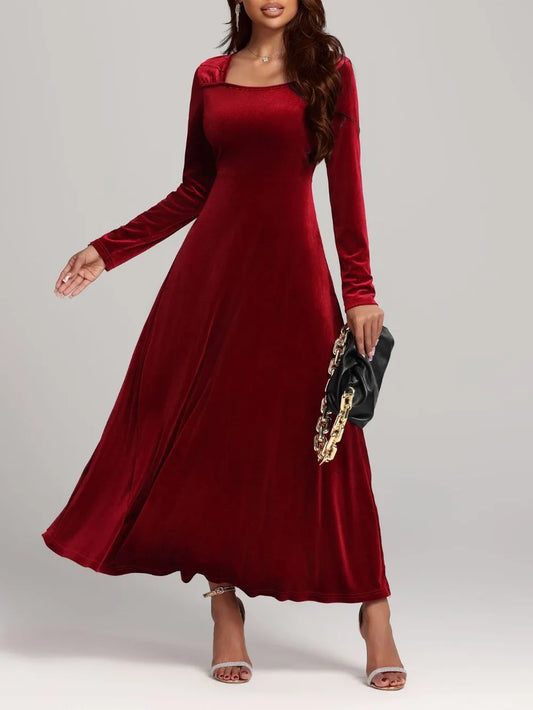 Sarah Express Women's Square Neck Long Sleeve Velvet Dress Deep Red